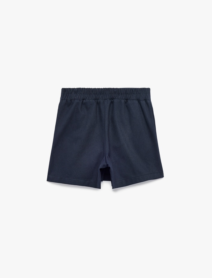 Kız Çocuk Pamuklu Gabardin Kumaş Beli Lastikli Düğme Detaylı Pileli Şort Etek