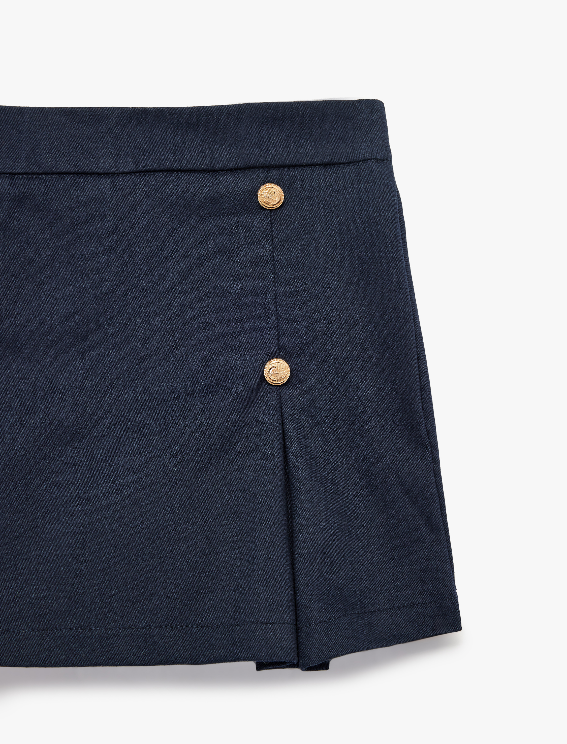  Kız Çocuk Pamuklu Gabardin Kumaş Beli Lastikli Düğme Detaylı Pileli Şort Etek