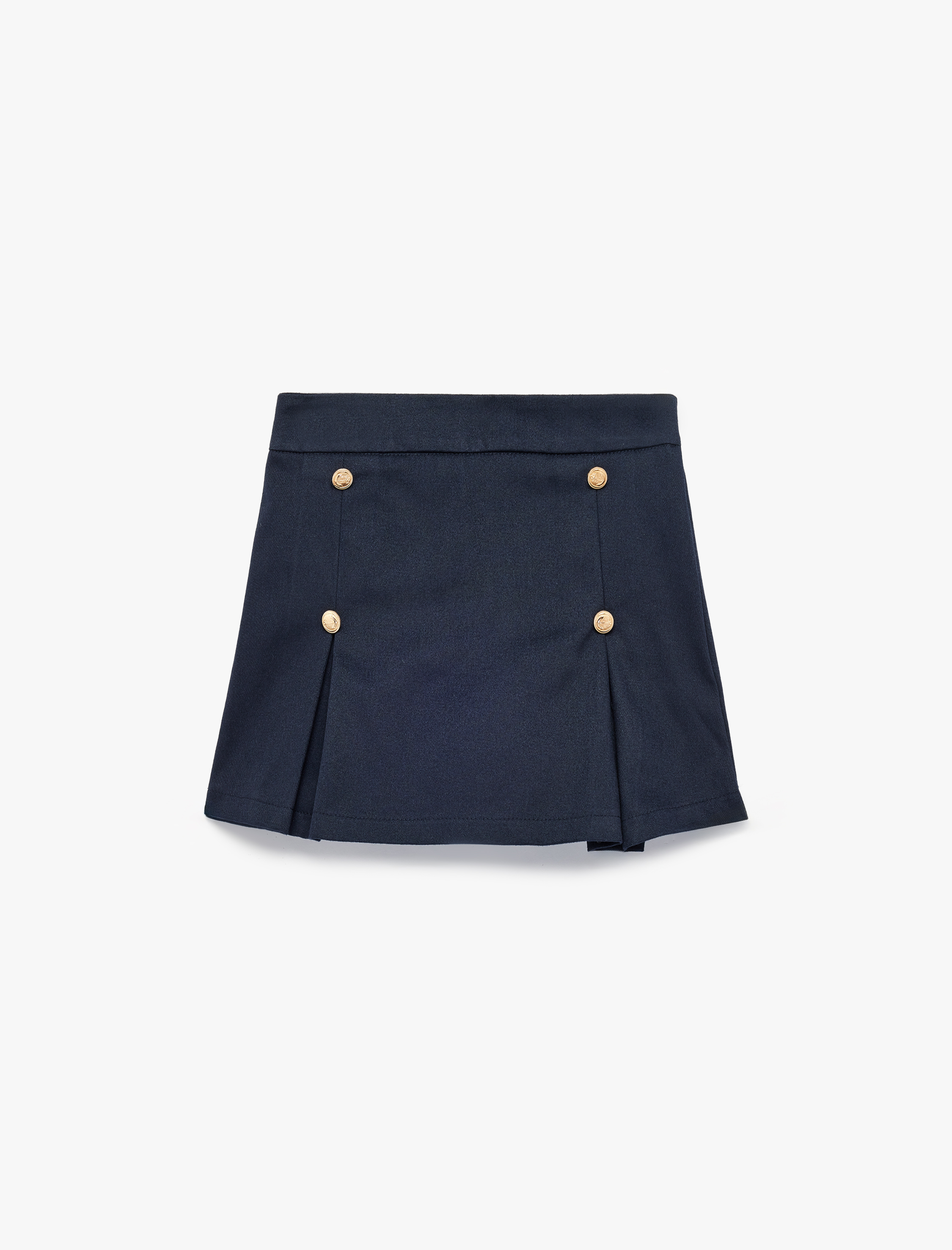  Kız Çocuk Pamuklu Gabardin Kumaş Beli Lastikli Düğme Detaylı Pileli Şort Etek