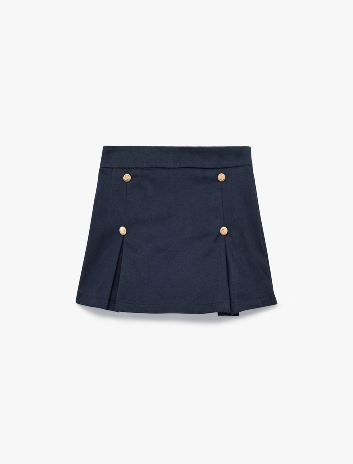 Kız Çocuk Pamuklu Gabardin Kumaş Beli Lastikli Düğme Detaylı Pileli Şort Etek