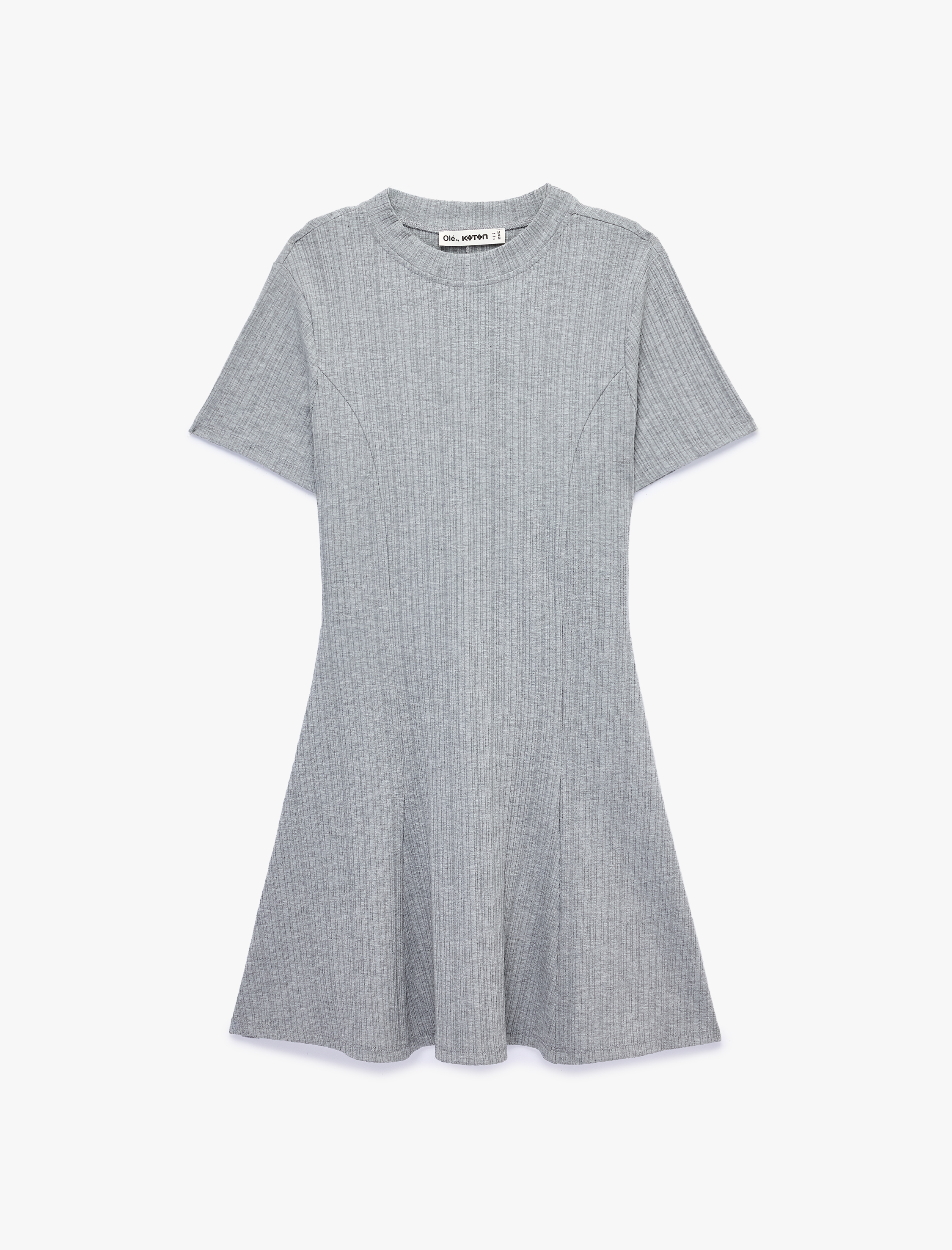   Kısa Kollu Bisiklet Yaka Mini Kloş Elbise