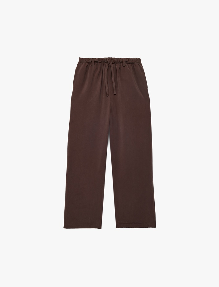 Kız Çocuk Viskon Karışımlı Beli Bağcıklı Cepli Geniş Paça Pantolon