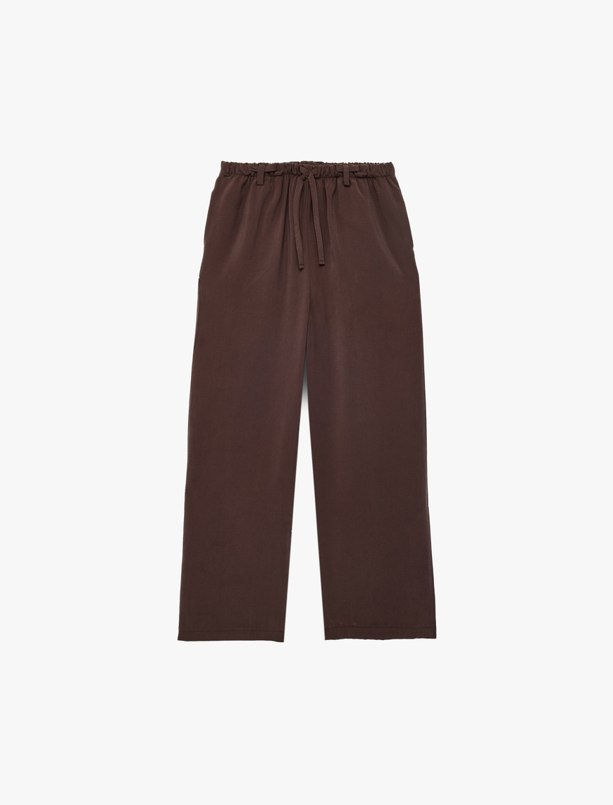 Koton Viskon Karışımlı Beli Bağcıklı Cepli Geniş Paça Pantolon
