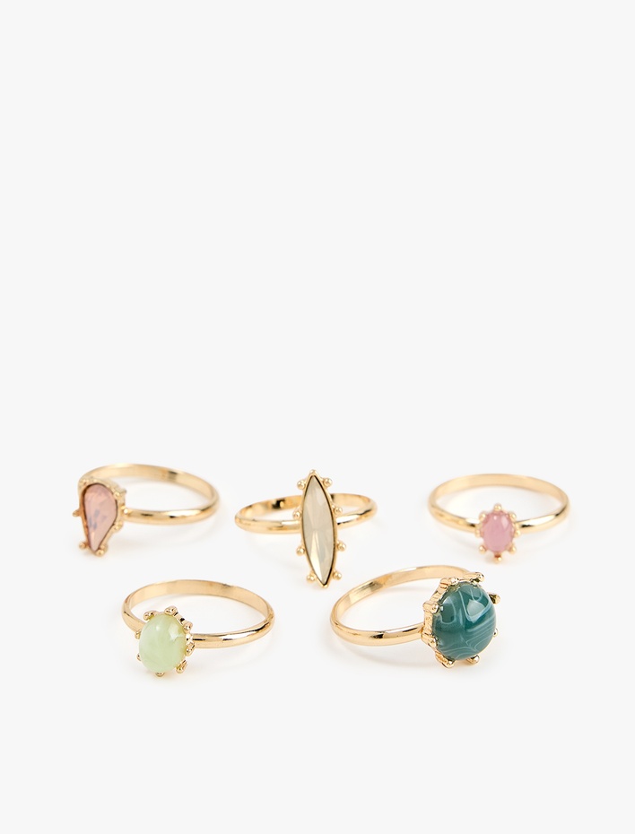 Kadın Çok Renkli Taşlı 5'li Yüzük Seti