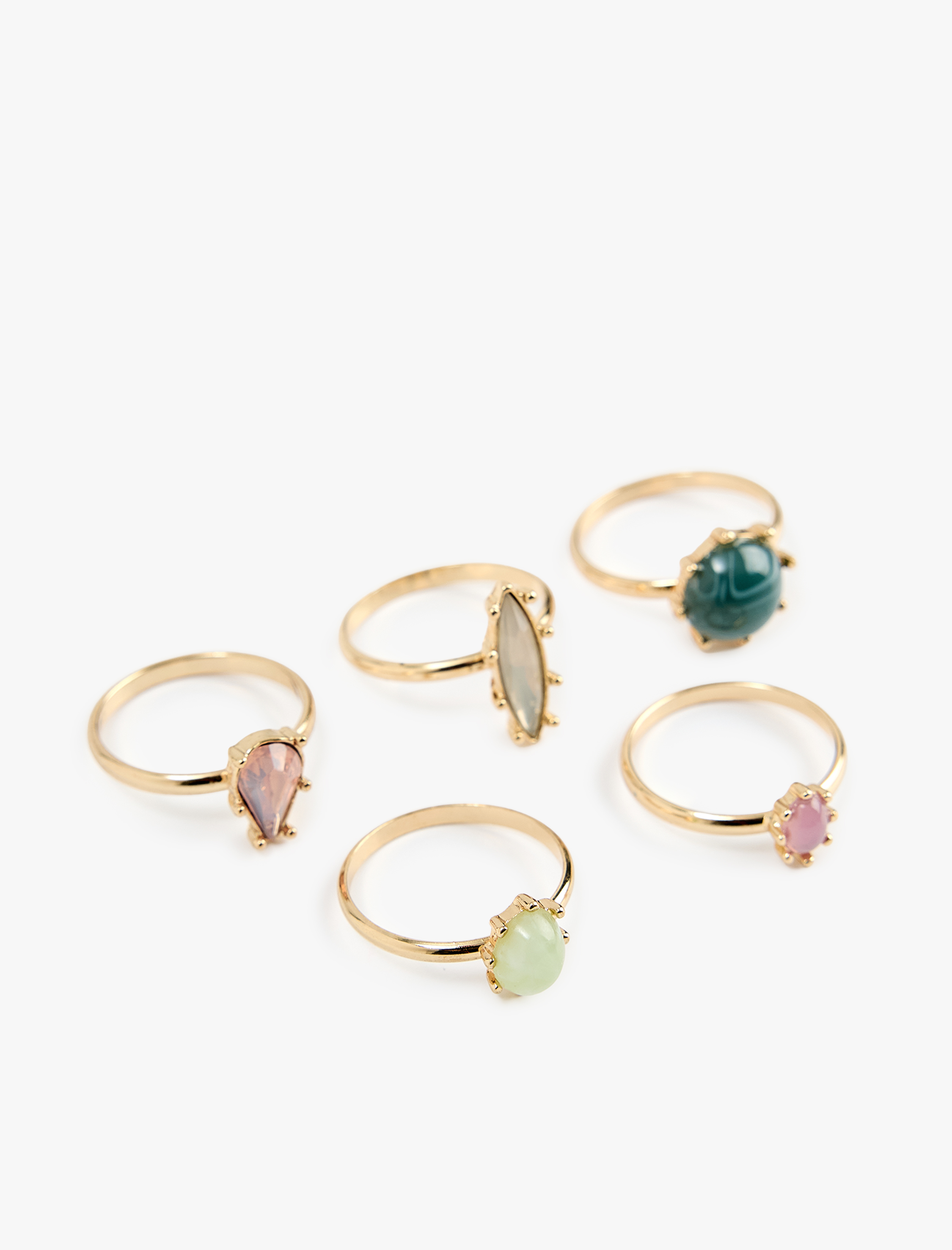  Kadın Çok Renkli Taşlı 5'li Yüzük Seti