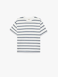Pamuklu Kısa Kollu Bisiklet Yaka Çizgili Tişört