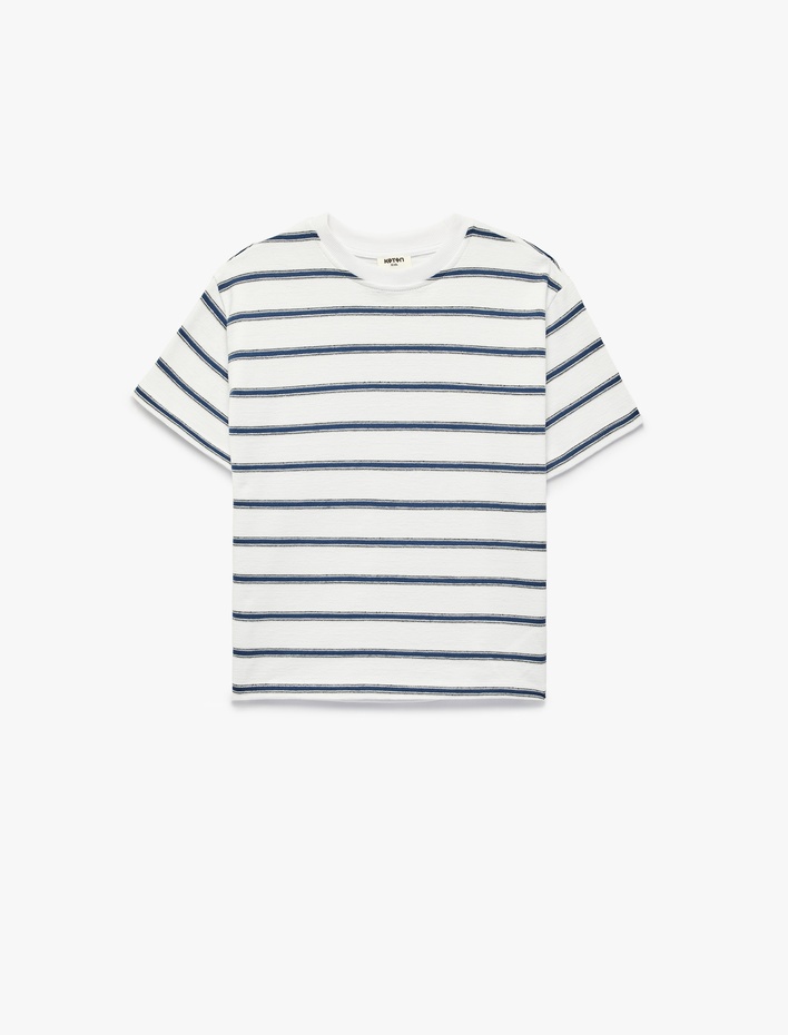Erkek Çocuk Pamuklu Kısa Kollu Bisiklet Yaka Çizgili Tişört