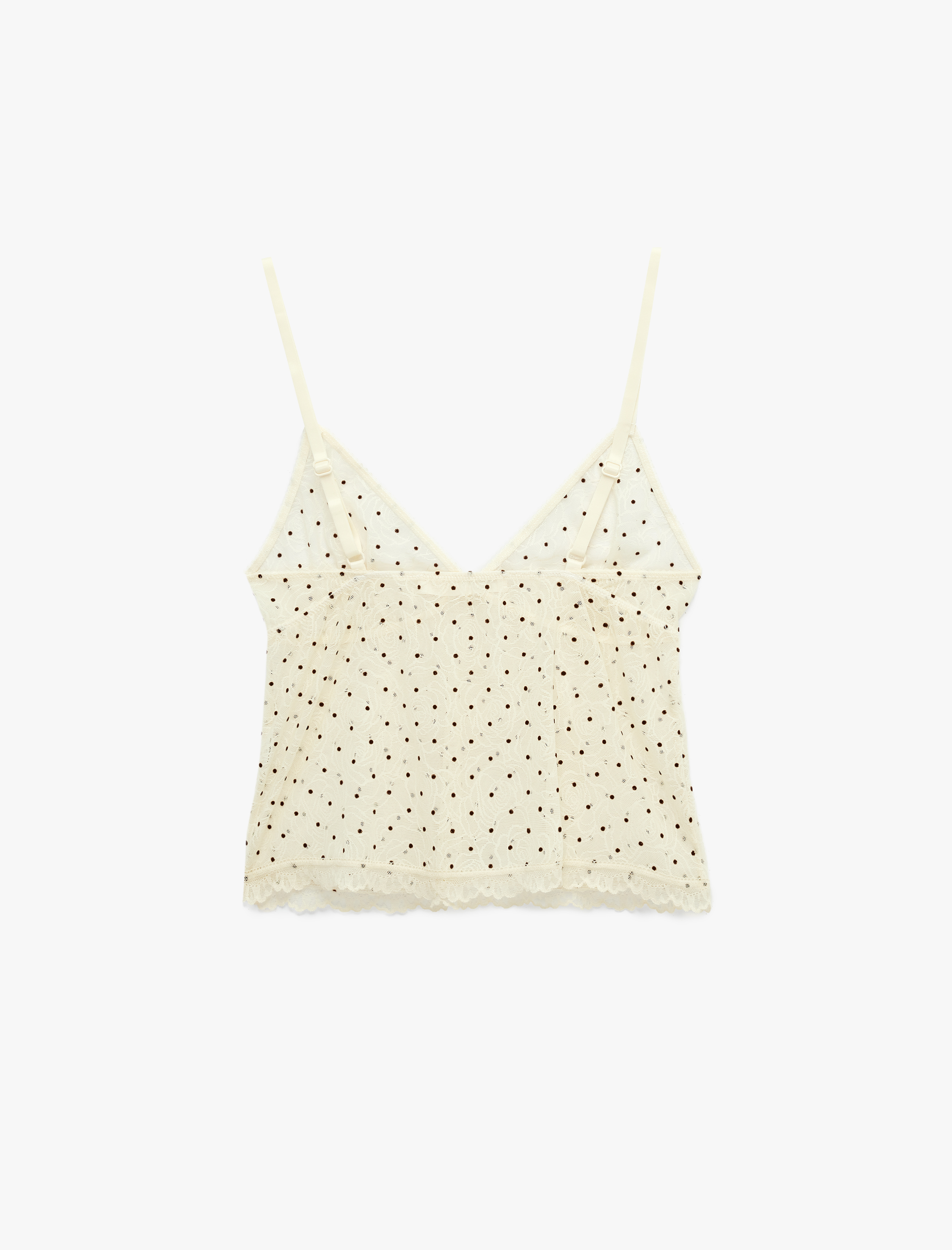   Tül Detaylı Kolsuz V Yaka Askılı Pijama Üstü