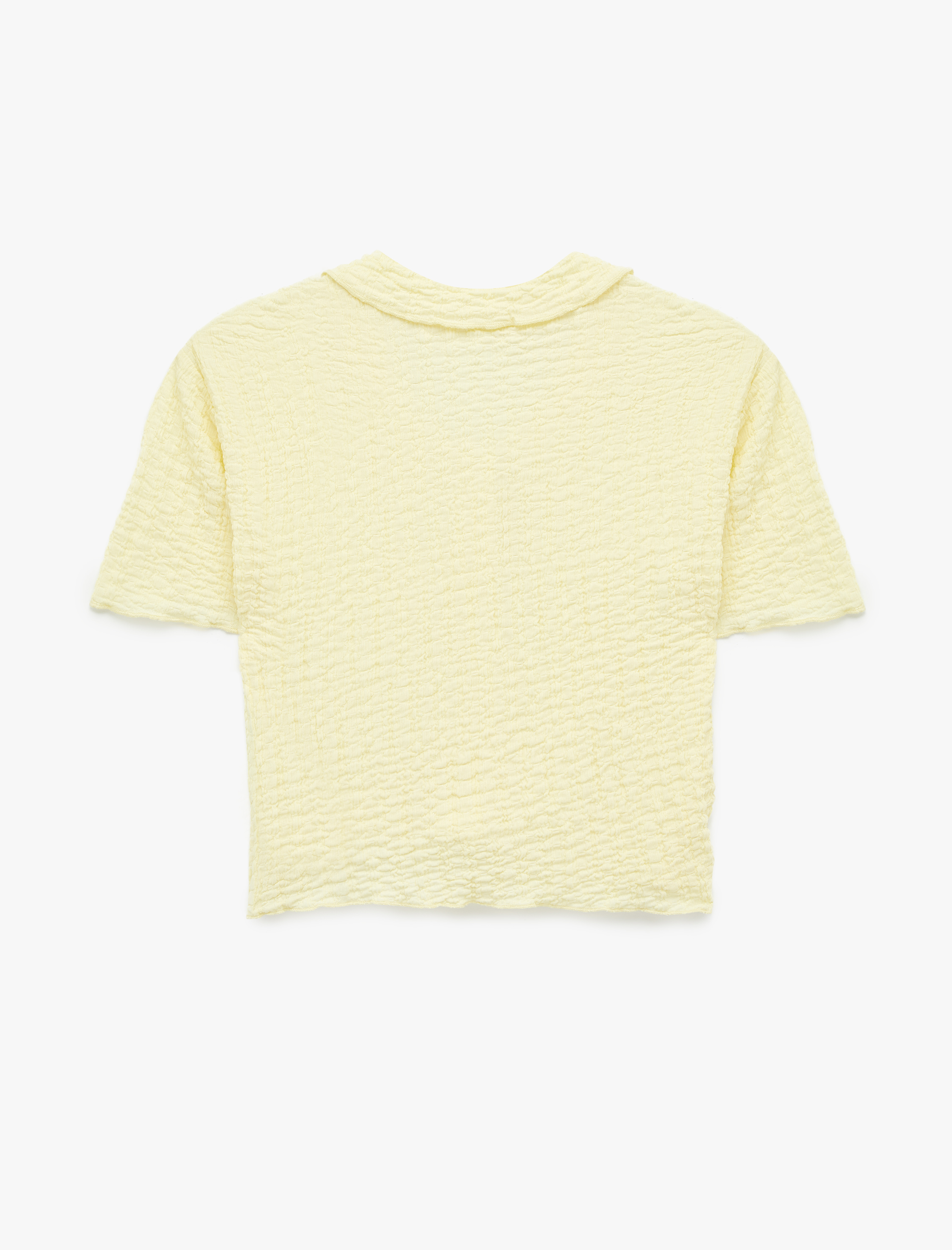   Klasik Yaka Düğmeli Bürümcük Dokulu Kısa Kollu Tişört