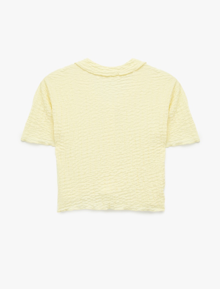  Klasik Yaka Düğmeli Bürümcük Dokulu Kısa Kollu Tişört