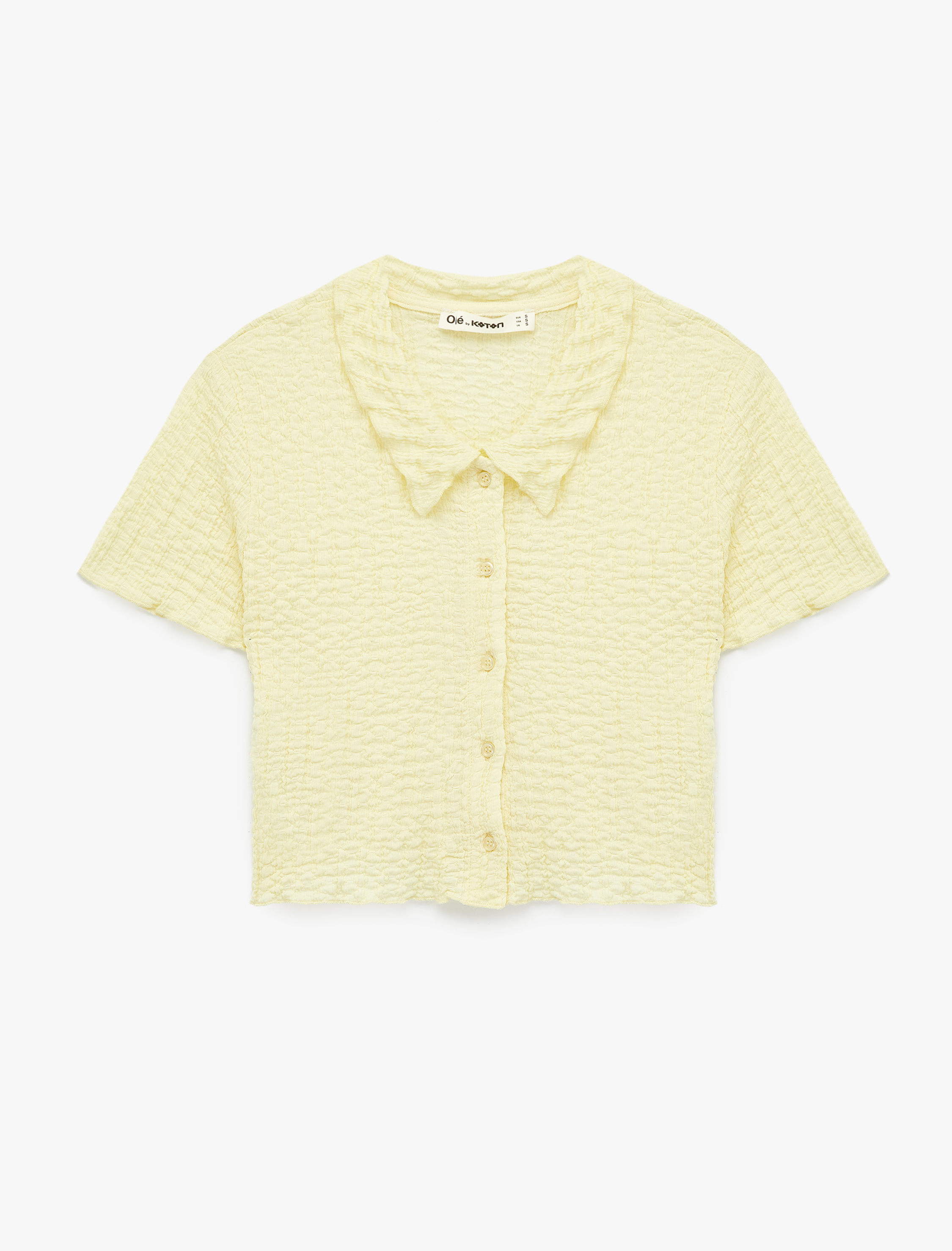   Klasik Yaka Düğmeli Bürümcük Dokulu Kısa Kollu Tişört