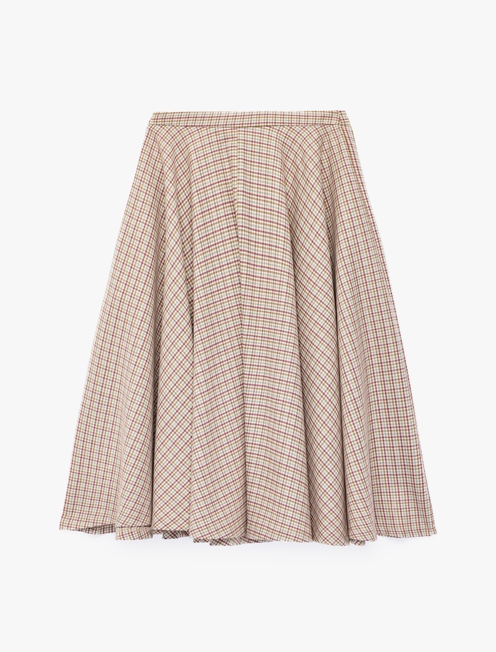 Kız Çocuk Viskon Karışımlı A Kesim Ekoseli Midi Etek