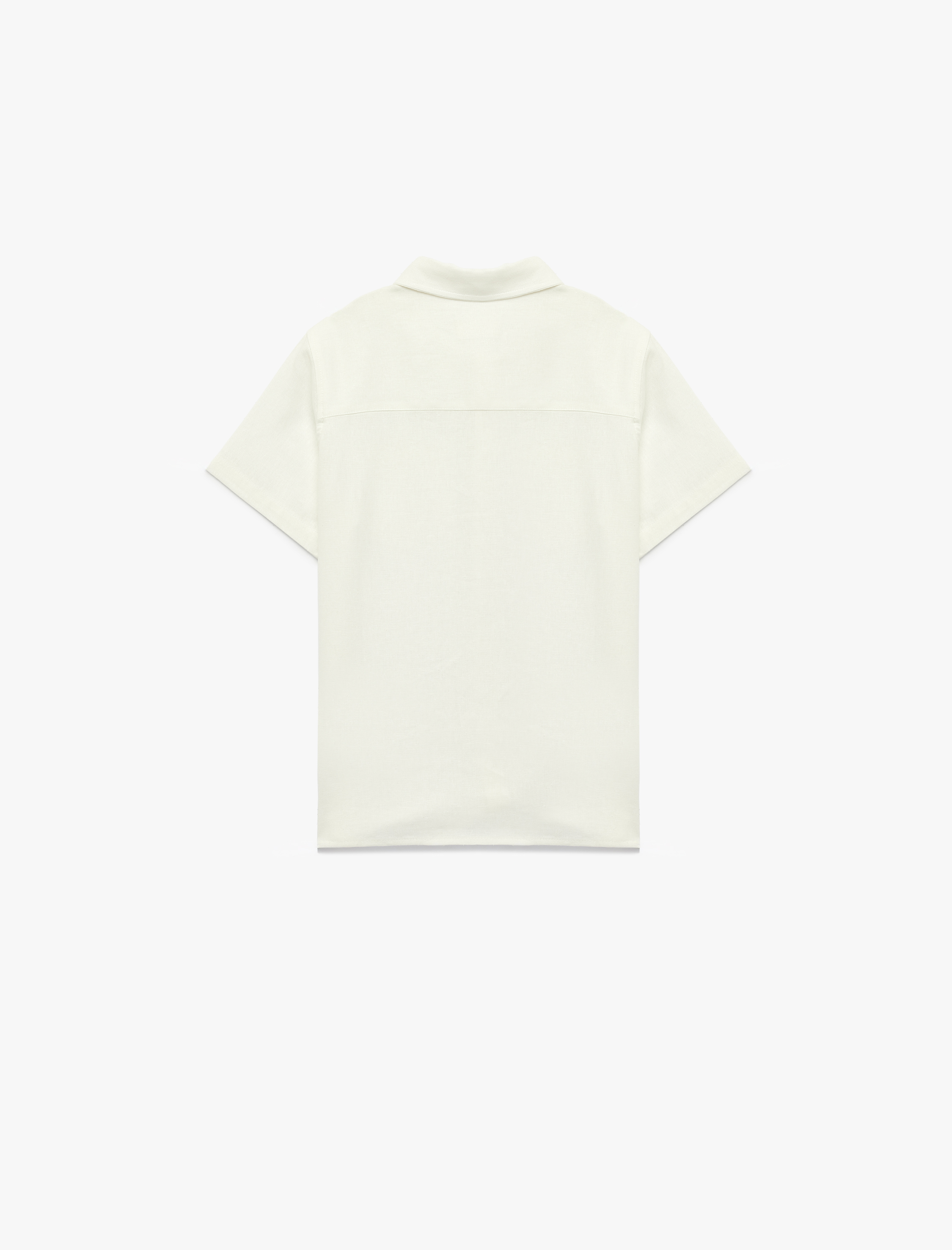  Erkek Çocuk Keten ve Viskon Karışımlı Düğmeli Cepli Basic Kısa Kollu Gömlek