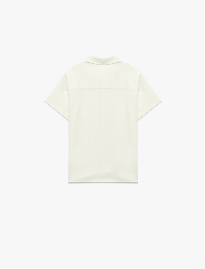 Erkek Çocuk Keten ve Viskon Karışımlı Düğmeli Cepli Basic Kısa Kollu Gömlek