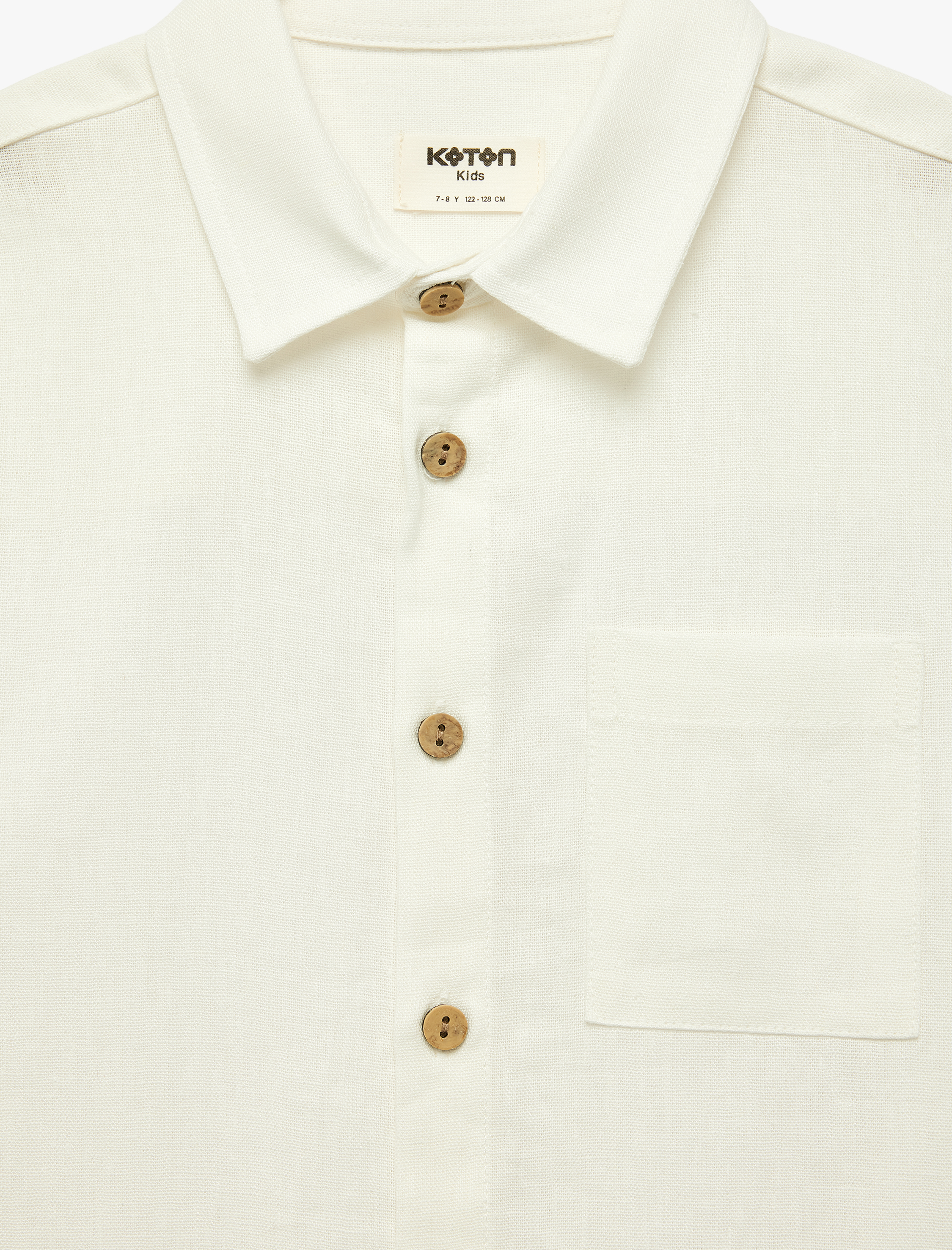  Erkek Çocuk Keten ve Viskon Karışımlı Düğmeli Cepli Basic Kısa Kollu Gömlek
