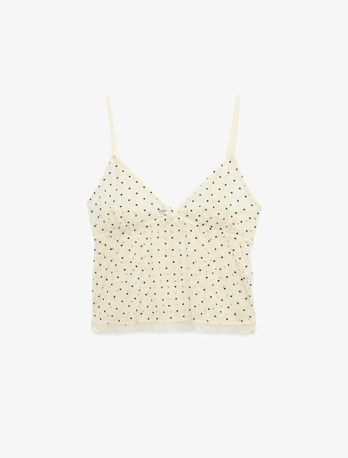  Tül Detaylı Kolsuz V Yaka Askılı Pijama Üstü