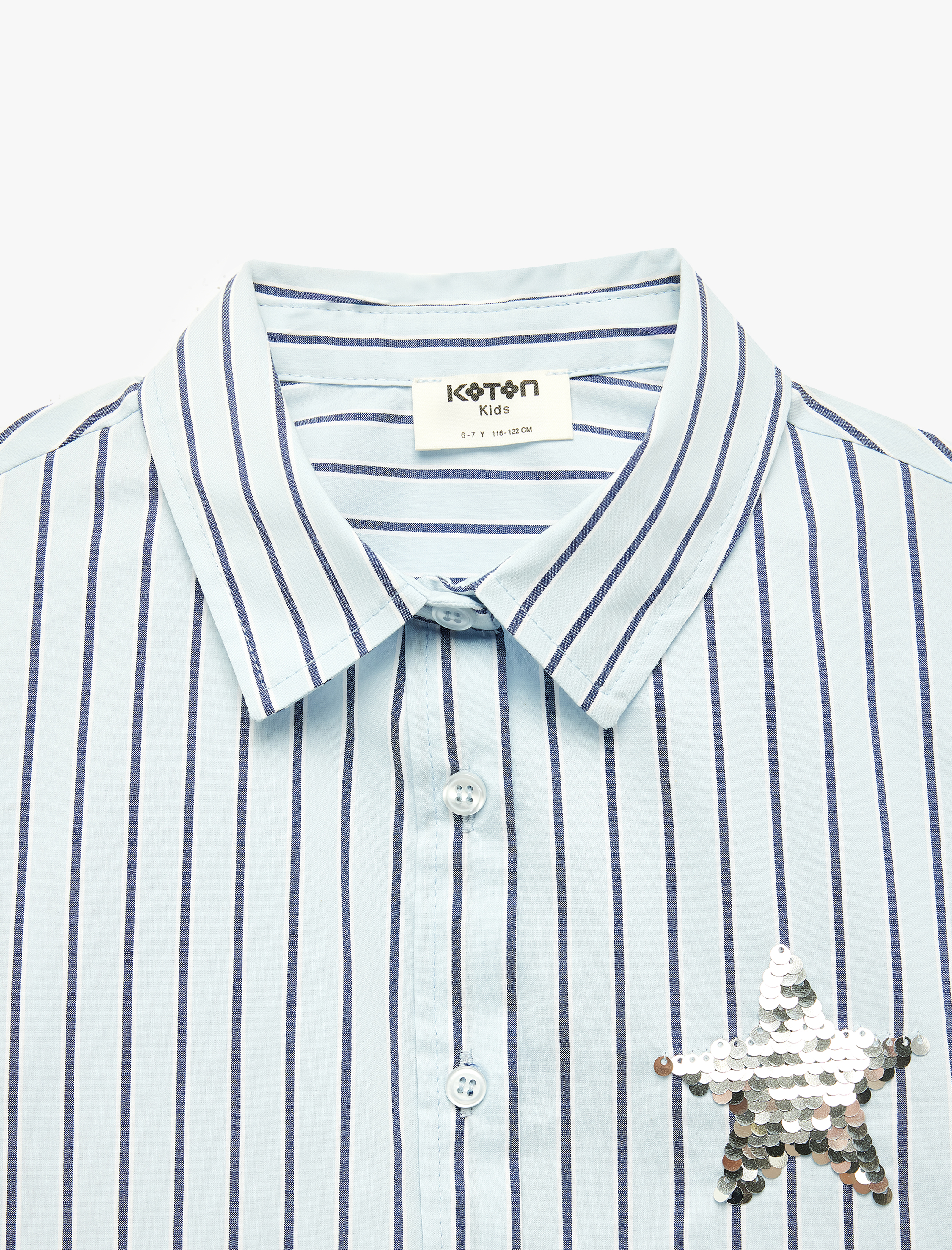  Kız Çocuk Pamuklu Uzun Kollu Klasik Yaka Yıldız Detaylı Çizgili Gömlek