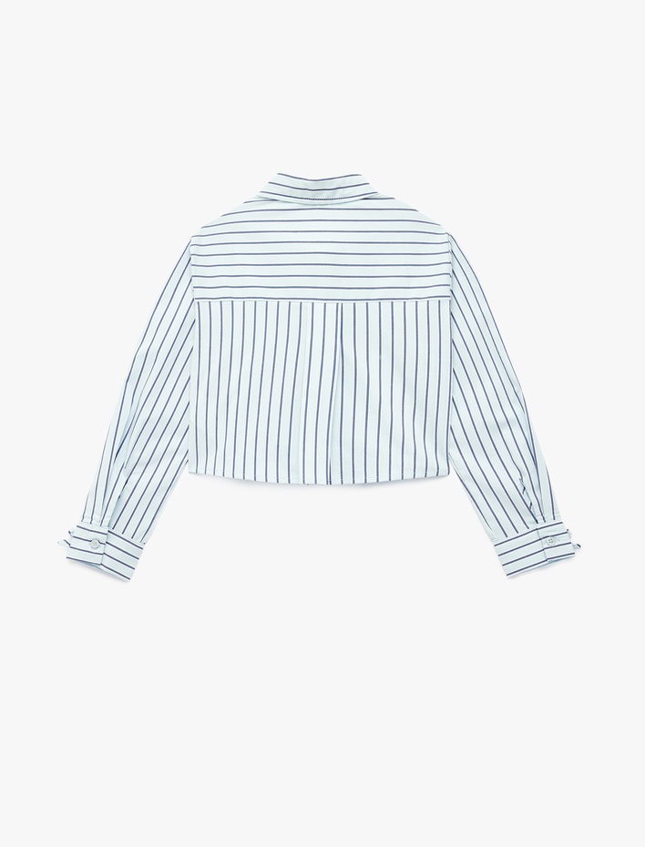 Kız Çocuk Pamuklu Uzun Kollu Klasik Yaka Yıldız Detaylı Çizgili Gömlek