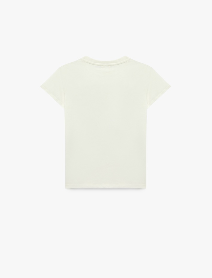 Kız Çocuk Ayıcık Baskılı Kısa Kollu Bisiklet Yaka Pamuklu Tişört