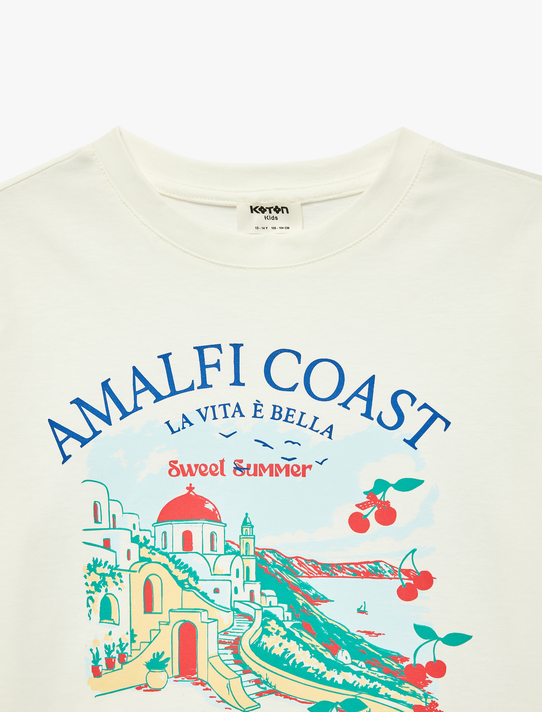  Kız Çocuk Bisiklet Yaka Kısa Kollu Pamuklu Baskılı Tişört