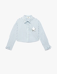 Pamuklu Uzun Kollu Klasik Yaka Yıldız Detaylı Çizgili Gömlek