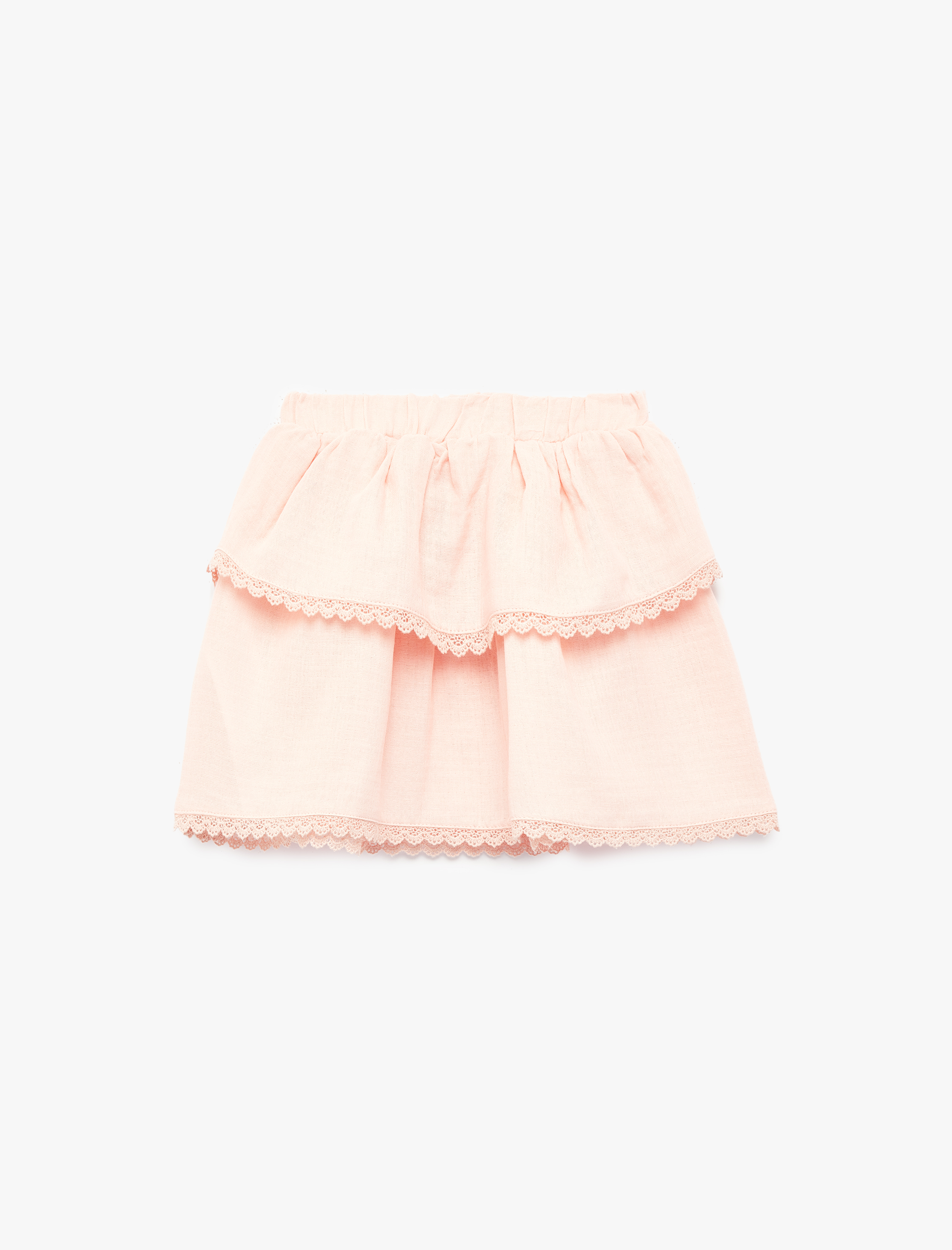  Kız Bebek Beli Lastikli Pamuklu Kat Detaylı Müslin Etek