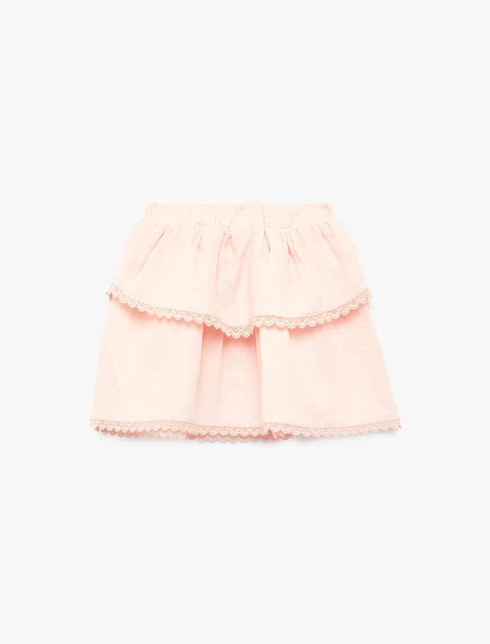 Kız Bebek Beli Lastikli Pamuklu Kat Detaylı Müslin Etek