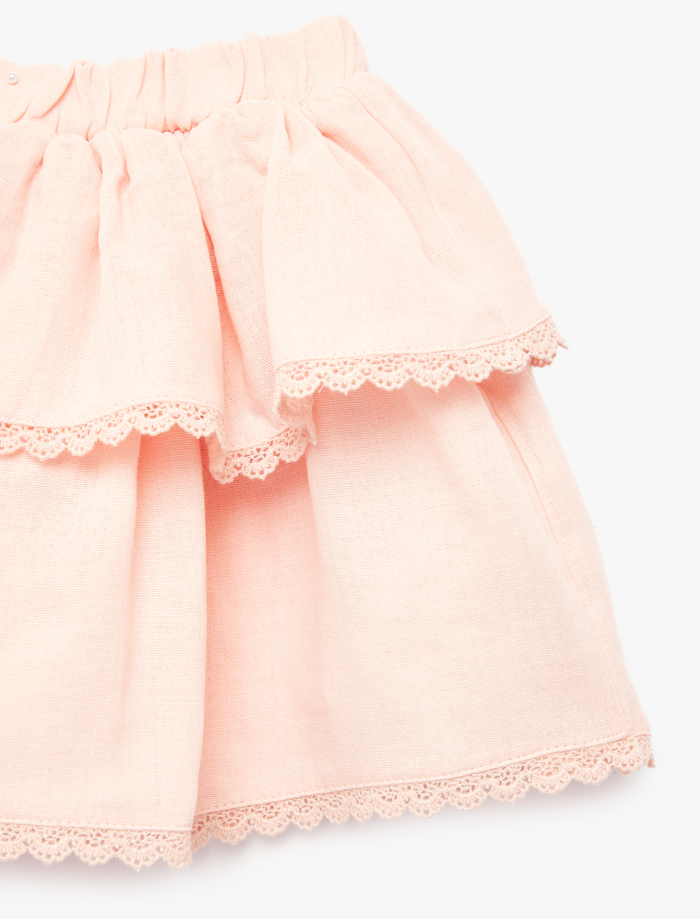  Kız Bebek Beli Lastikli Pamuklu Kat Detaylı Müslin Etek