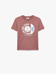 Pamuklu Bisiklet Yaka Kısa Kollu Baskılı Tişört