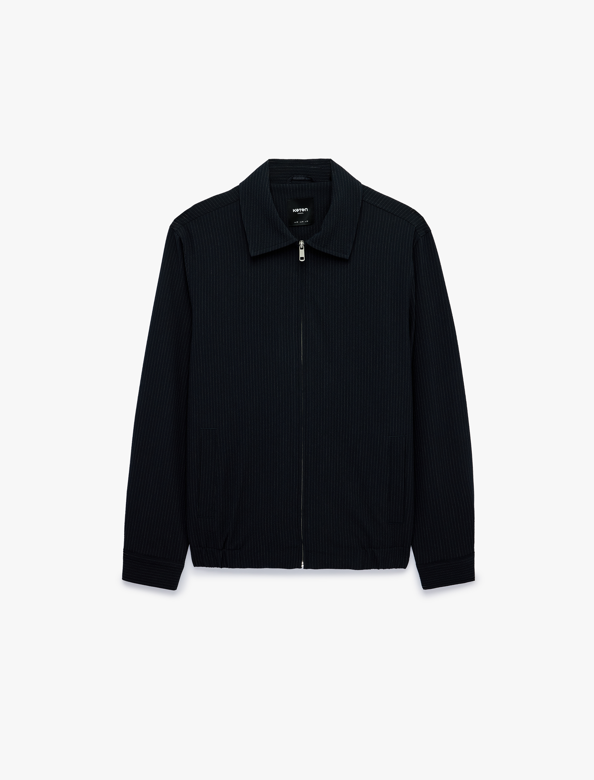   Uzun Kollu Gömlek Yaka Fermuarlı Çizgili Bomber Ceket