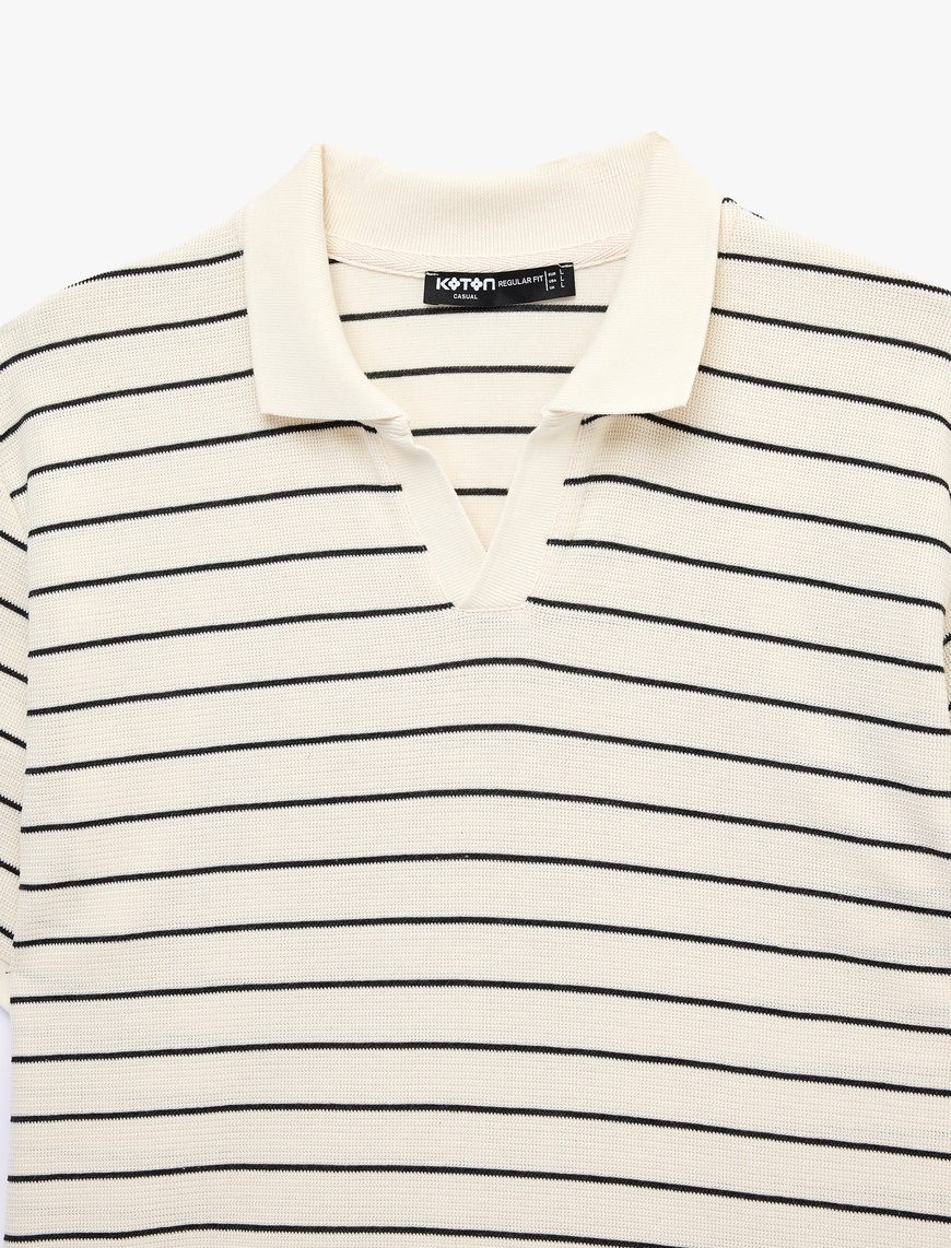 Siyah Erkek Regular Fit Kısa Kollu Pamuklu Çizgili Polo Yaka