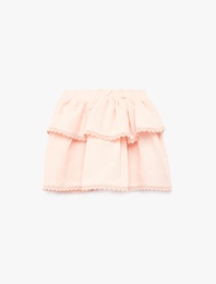 Beli Lastikli Pamuklu Kat Detaylı Müslin Etek