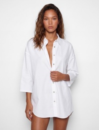 Rahat Kalıp Pamuklu Uzun Kollu Gömlek Plaj Elbisesi