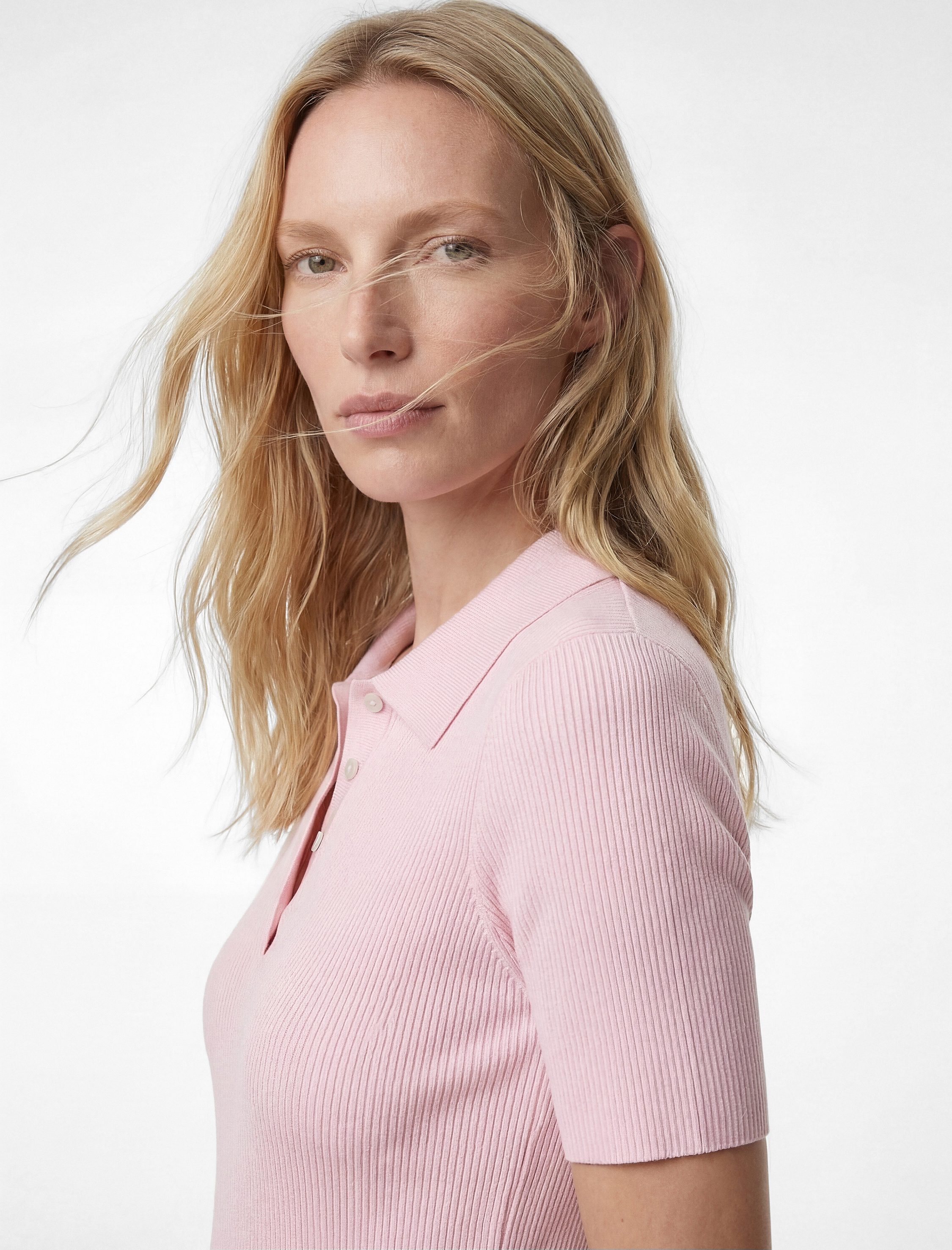   Yarım Düğme Detaylı Kısa Kollu Polo Yaka Triko Kazak