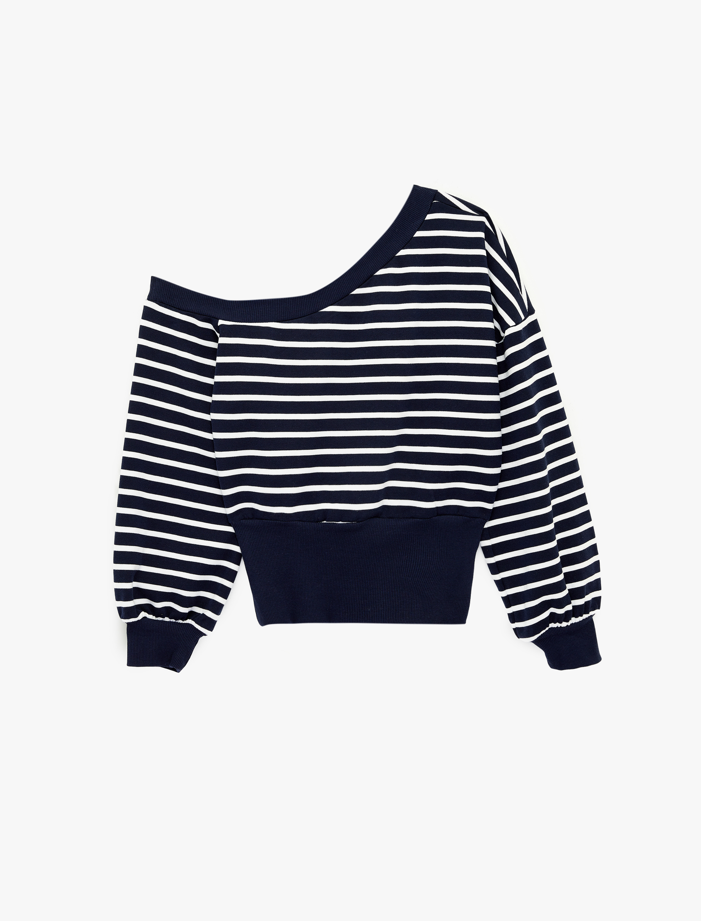   Rahat Kalıp Uzun Kollu Kayık Yaka Omzu Açık Çizgili Sweatshirt