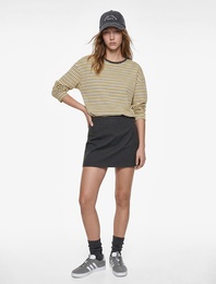 Pamuklu Rahat Kalıp Uzun Kollu Bisiklet Yaka Çizgili Tişört