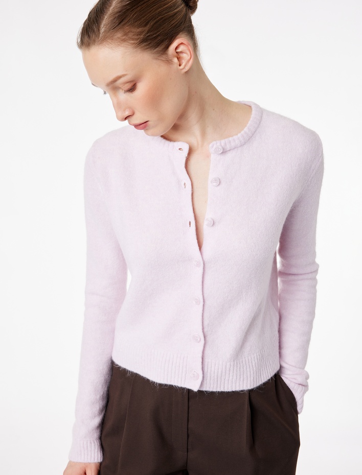  Uzun Kollu Bisiklet Yaka Düğmeli Triko Hırka