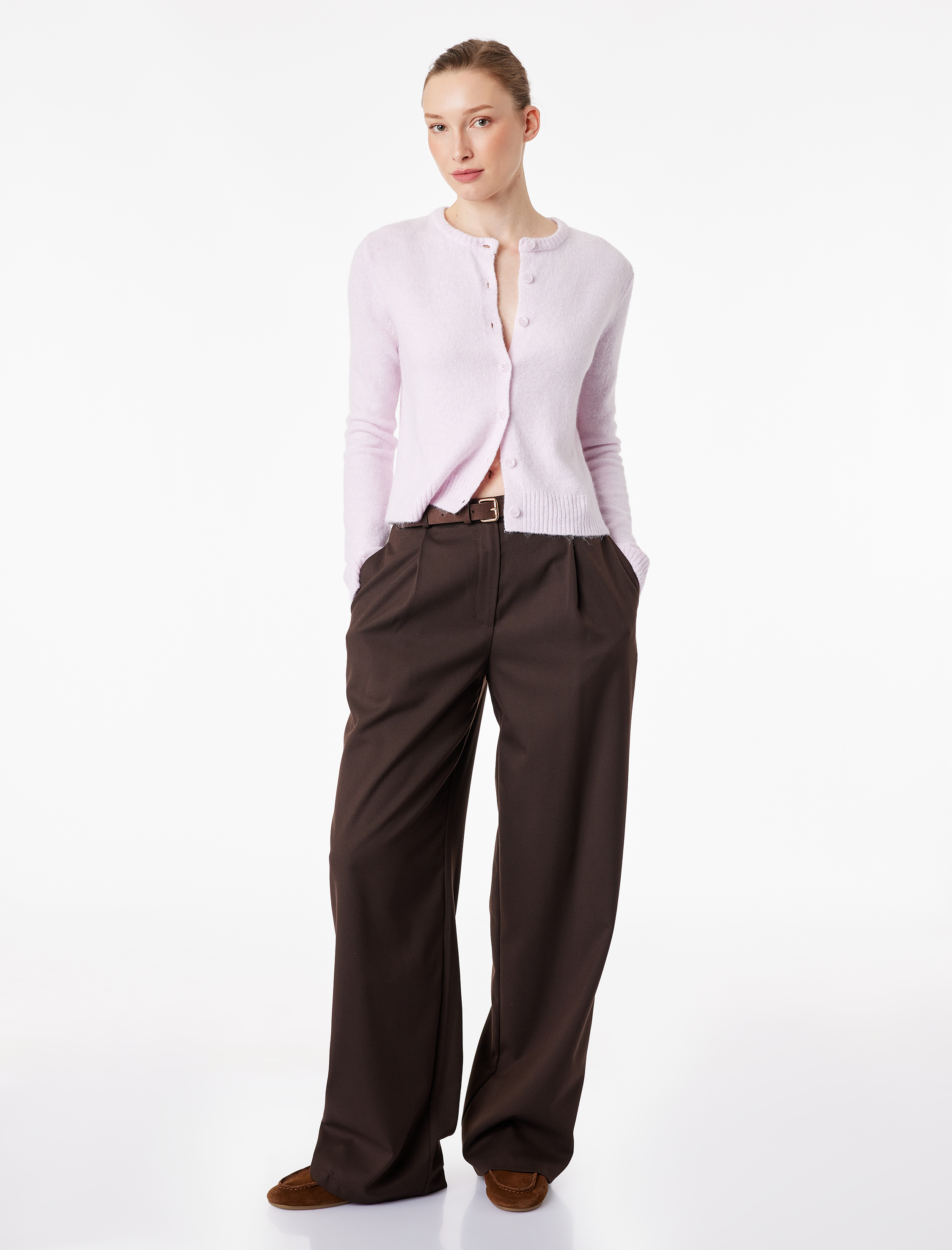   Uzun Kollu Bisiklet Yaka Düğmeli Triko Hırka