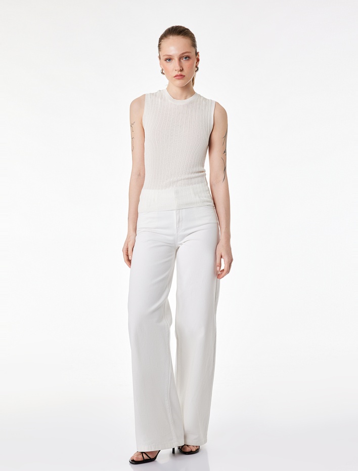  Bisiklet Yaka Kolsuz Triko Bluz