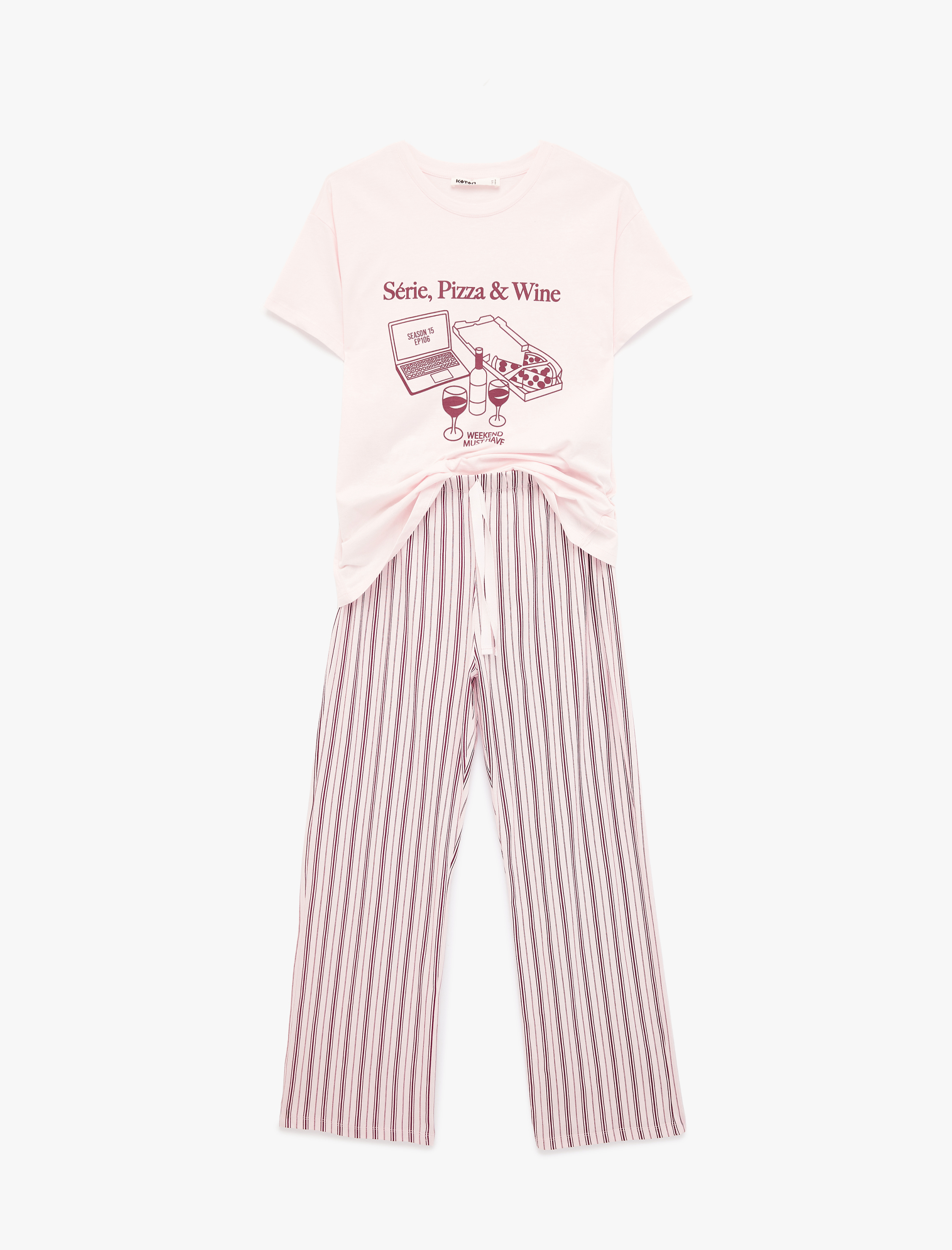   Rahat Kalıp Kısa Kollu Bisiklet Yaka Pijama Takımı