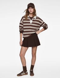 Şardonlu Uzun Kollu Polo Yaka Çizgili Sweatshirt