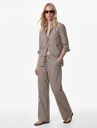 Viskon Kumaş Uzun Kollu Çizgili Oversize Poplin Gömlek