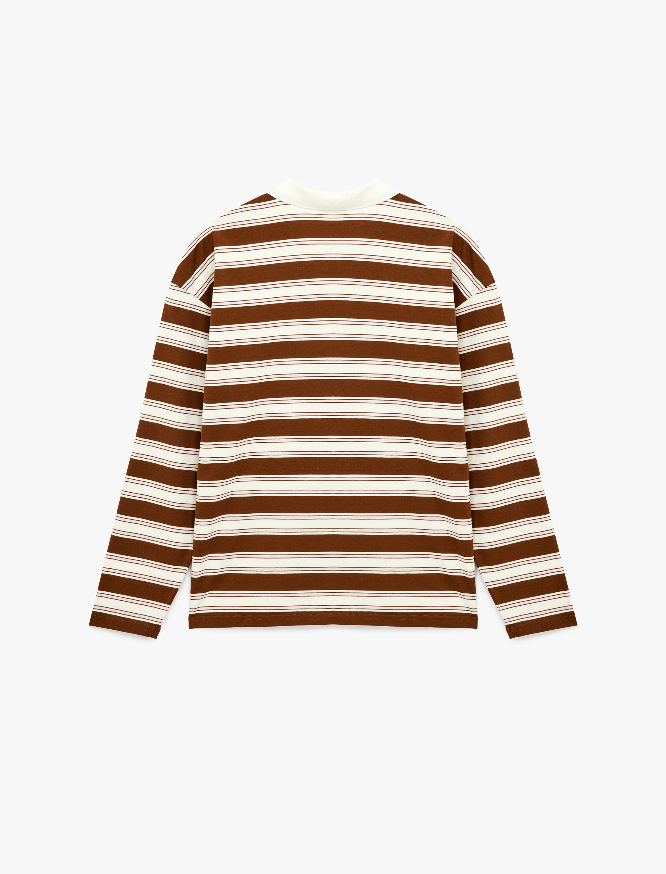   Rahat Kalıp Pamuklu Düğmeli Uzun Kollu Polo Yaka Çizgili Tişört