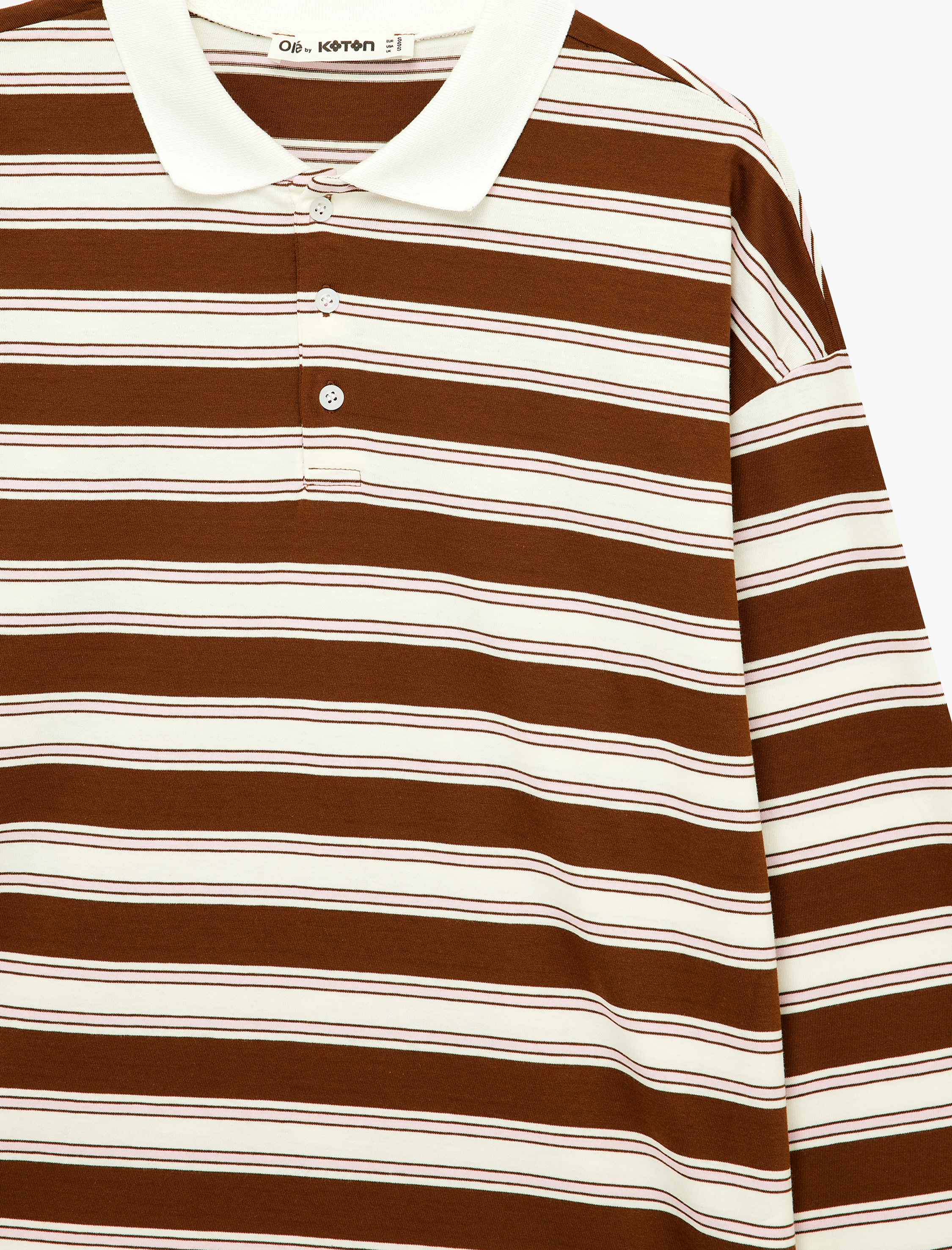   Rahat Kalıp Pamuklu Düğmeli Uzun Kollu Polo Yaka Çizgili Tişört