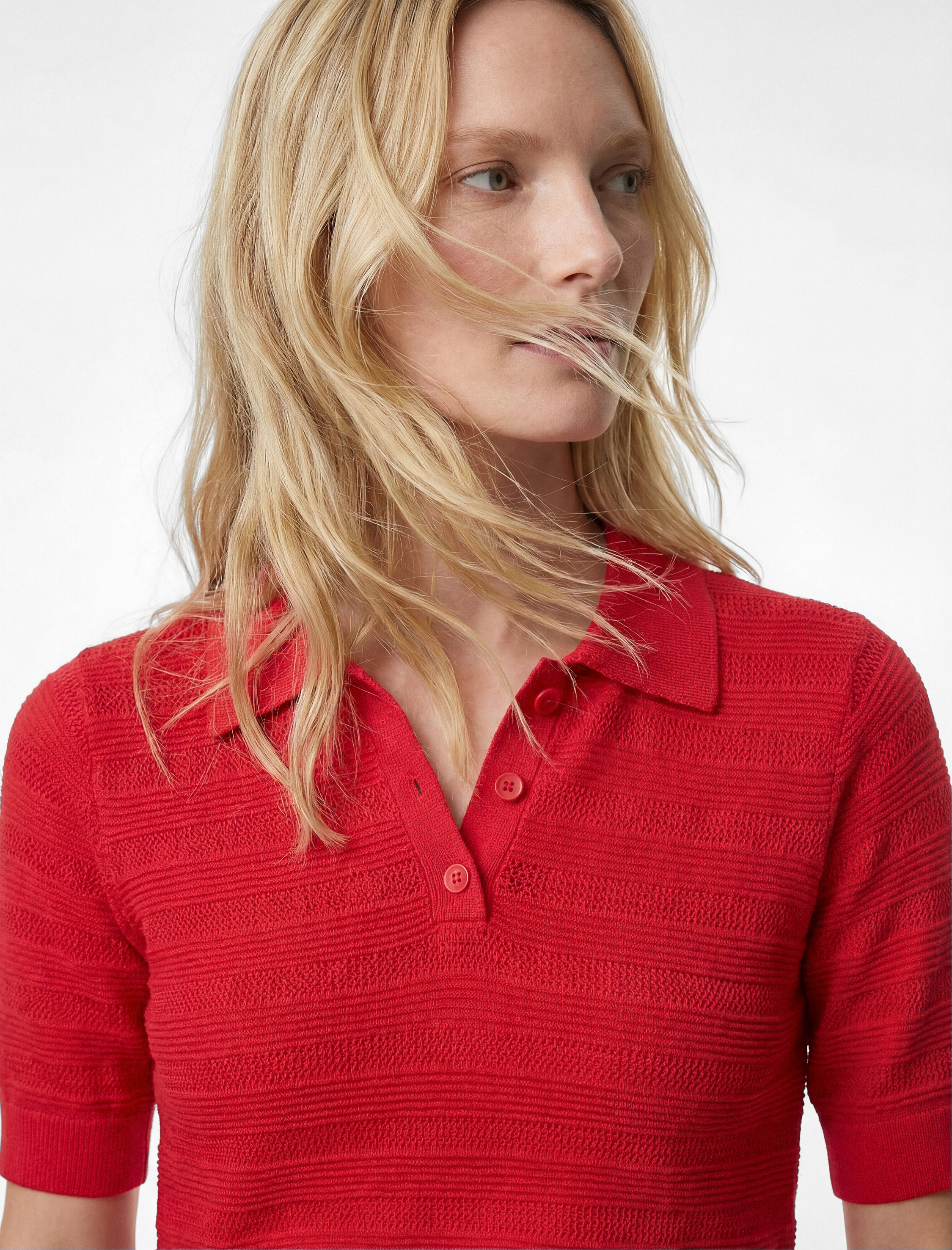   Regular Fit Kısa Kollu Ajurlu Polo Yaka Triko Tişört