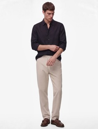 Regular Fit Düğmeli Yaka Uzun Kollu Keten Gömlek