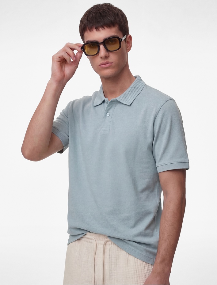  Pamuklu Kısa Kollu Pike Kumaş Düğmeli Polo Yaka Slim Fit Tişört