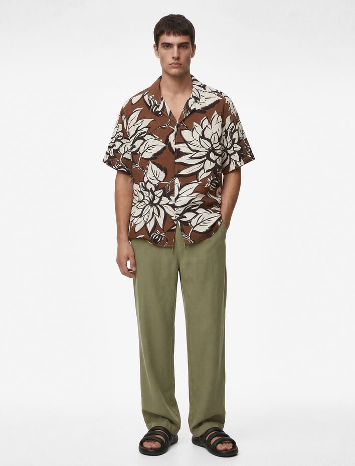  Viskon Cep Detaylı Duble Paça Beli Bağcıklı Pantolon