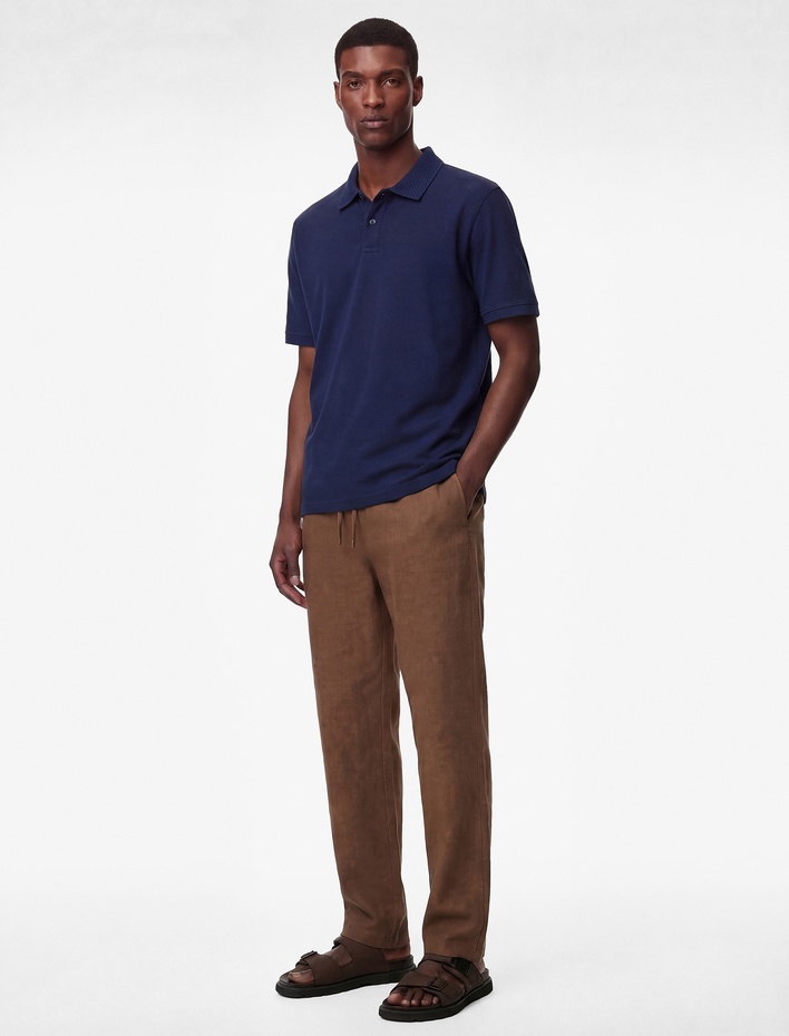  Pamuklu Kısa Kollu Pike Kumaş Düğmeli Polo Yaka Slim Fit Tişört