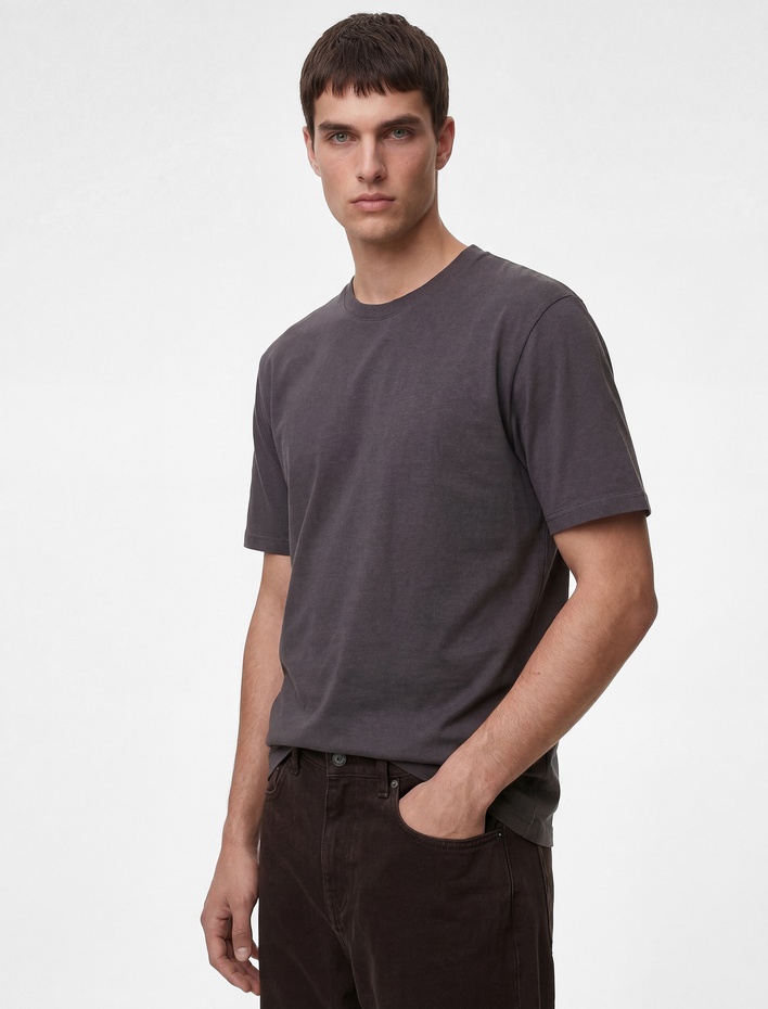  Regular Fit Kısa Kollu Bisiklet Yaka Basic Pamuklu Tişört